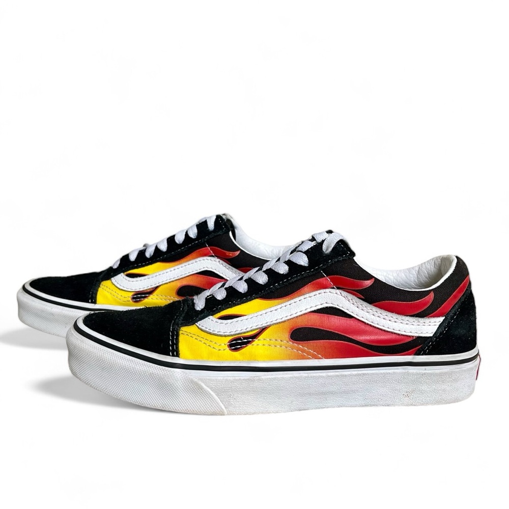 Vans Off the Wall Old Skool Flame Shoe Sneaker Black Suede Flames Womens US 7.5